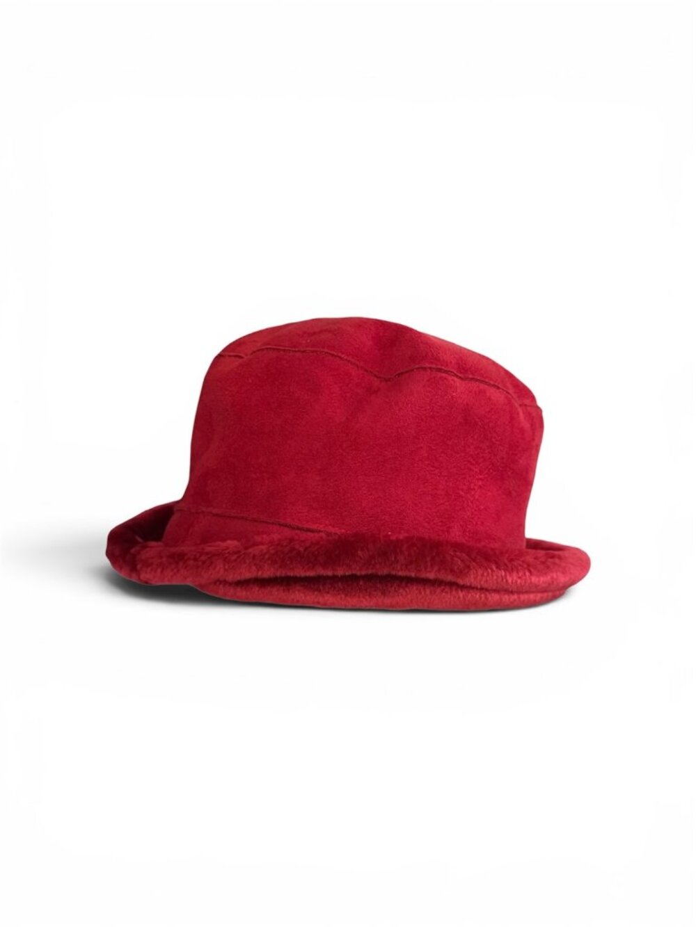 D&Y Red Faux Fur Bucket Hat Soft Plush Winter Fashion One Size